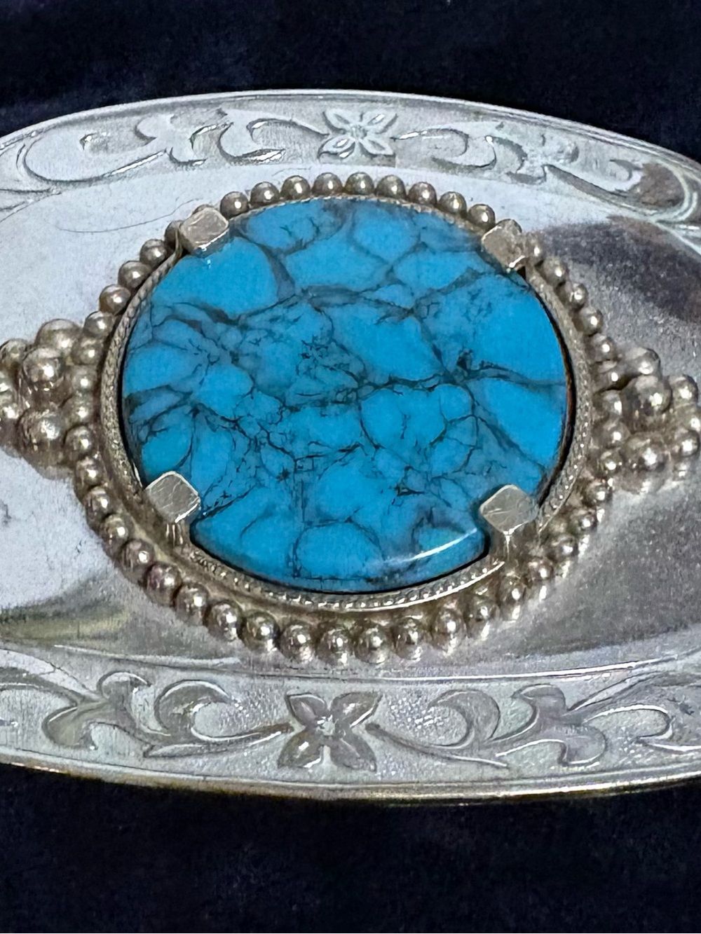 Vintage Turquoise Stone Silver-Tone Belt Buckle